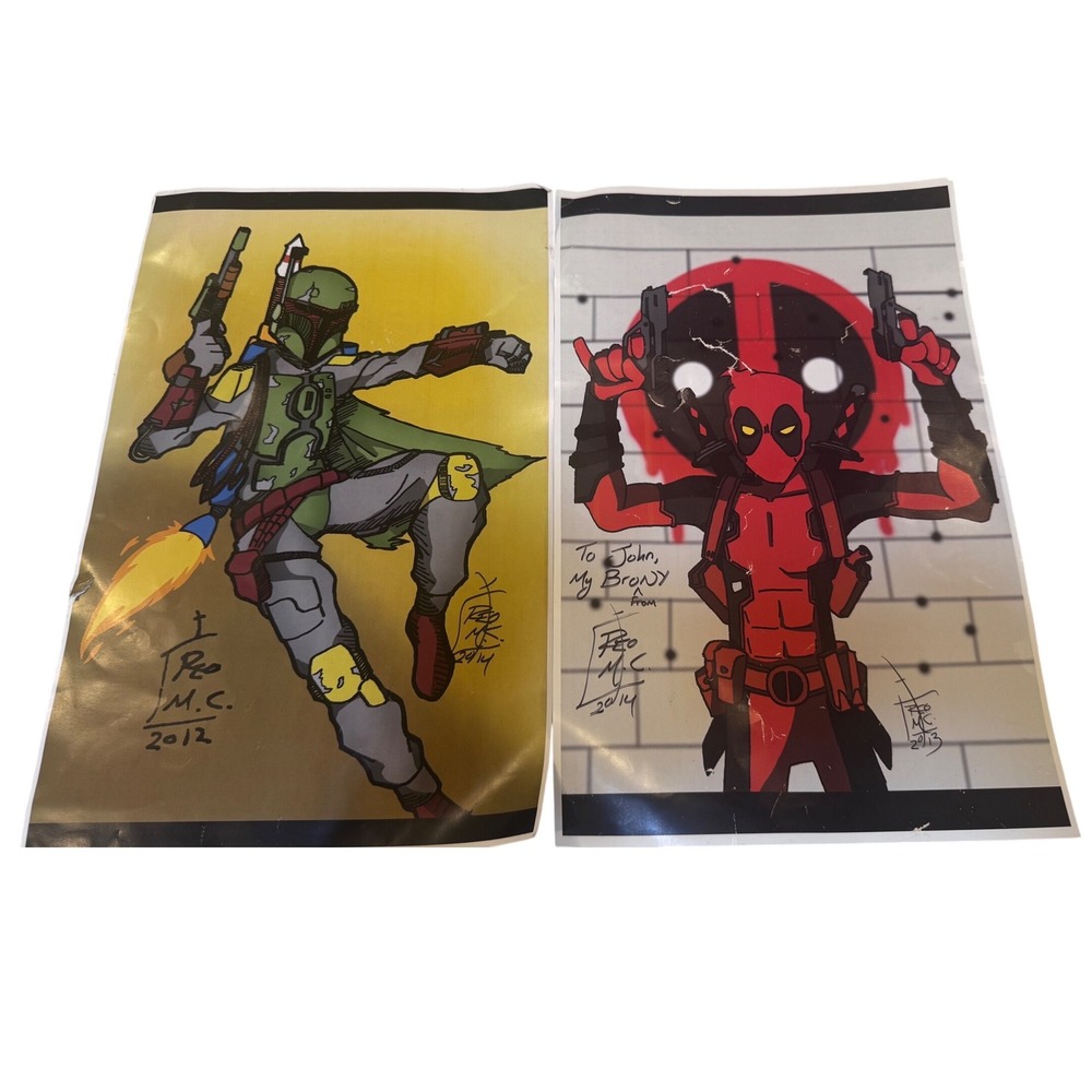 Reo MC Signed Boba Fett & Deadpool 2 Art PrintsStar Wars Marvel 2012-2014 17x11"